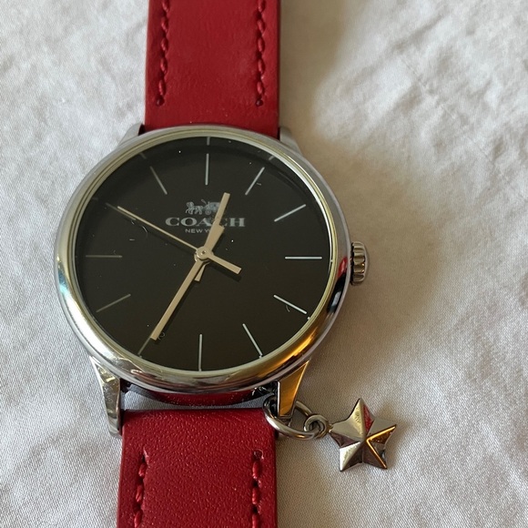Coach: Red Leather Strap Watch- Silver Tone- Star Charm main image 6